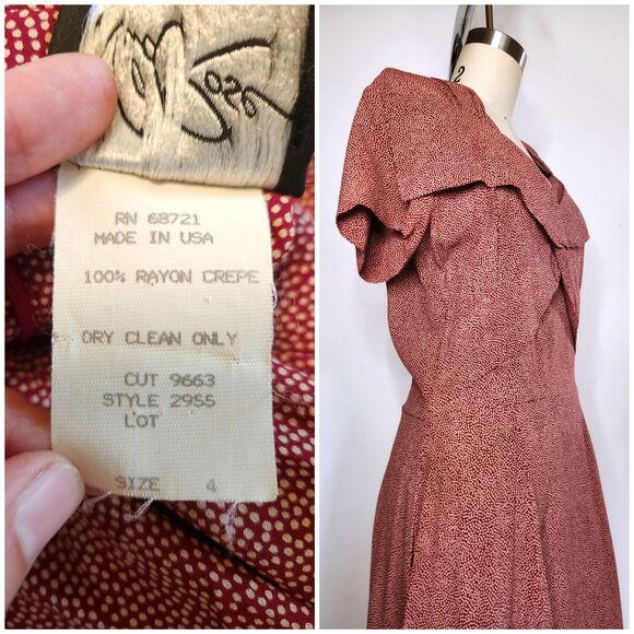 90s does 40s Maxi Dress - Polka Dot Print Dress Long Slits Dress Front & Back XS - Picture 9 of 10